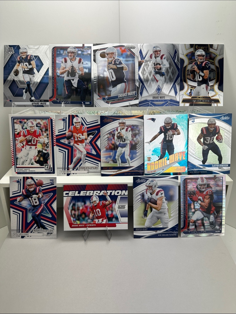 9 Drake Maye cards w/ 3 Kyle Williams/Henderson rookies & Mack Hollins Pulsar